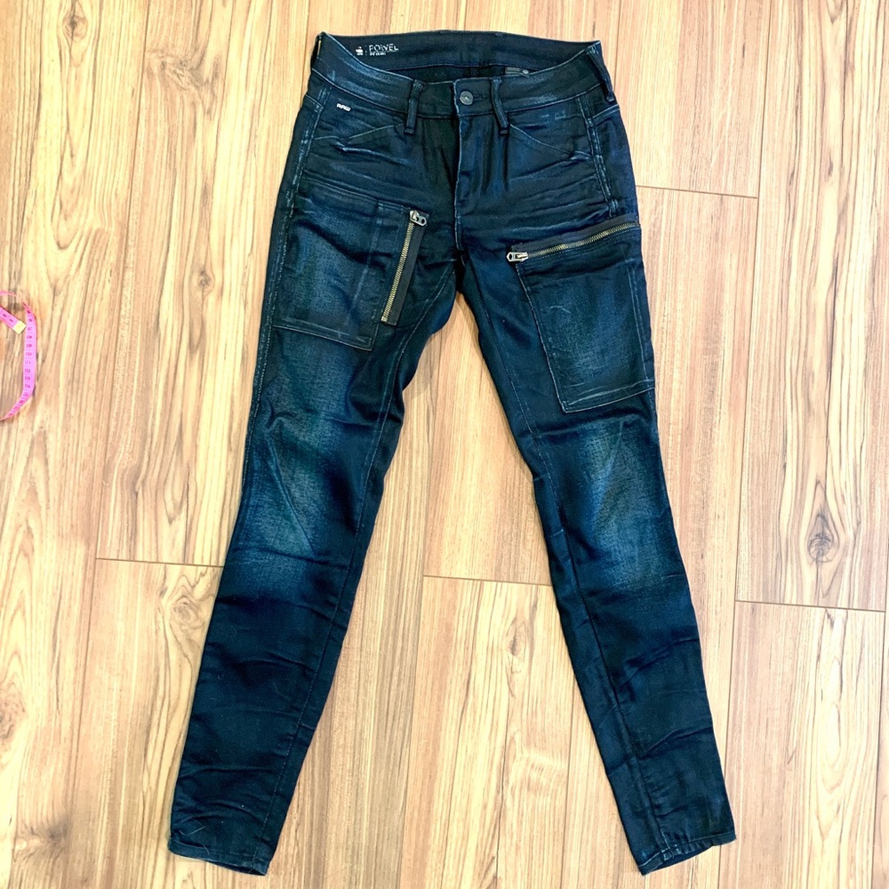 G-Star Raw Slander Denim Powel Dark blue with zippers size 26 skinny jeans